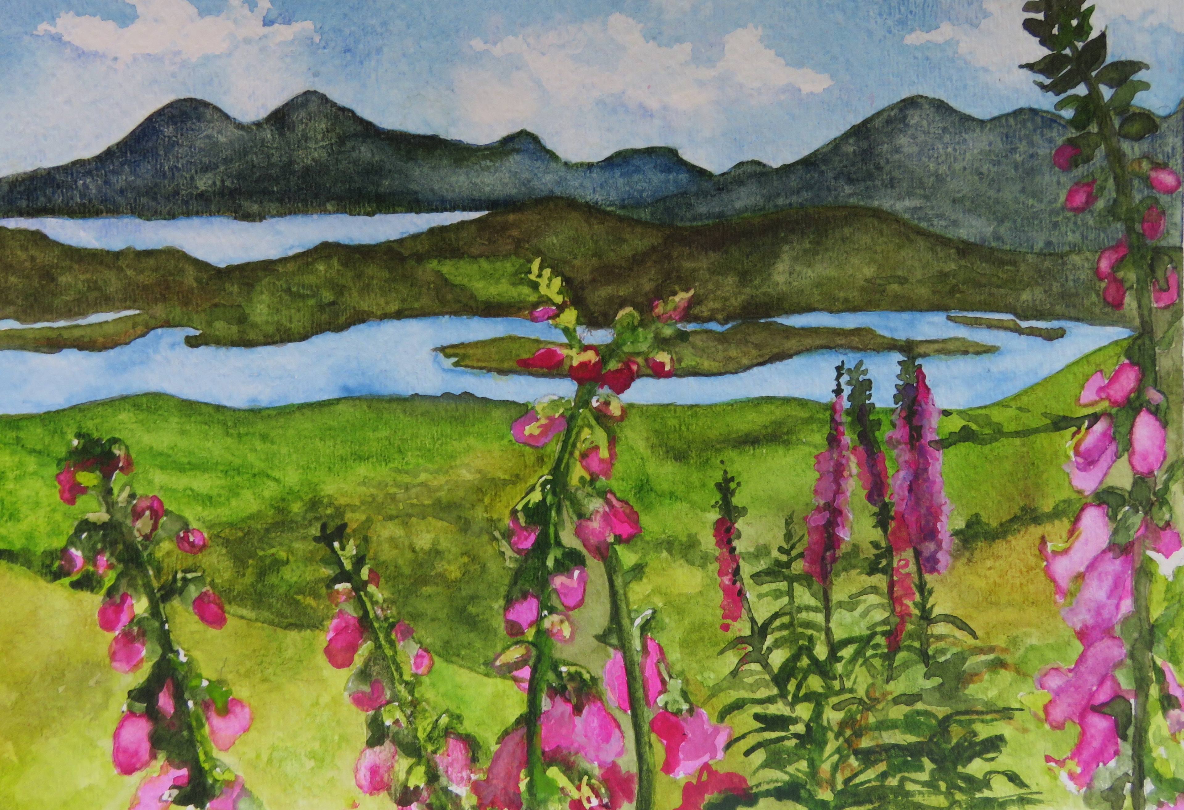 Foxgloves — original botanical watercolor painting by Linda Griffin
