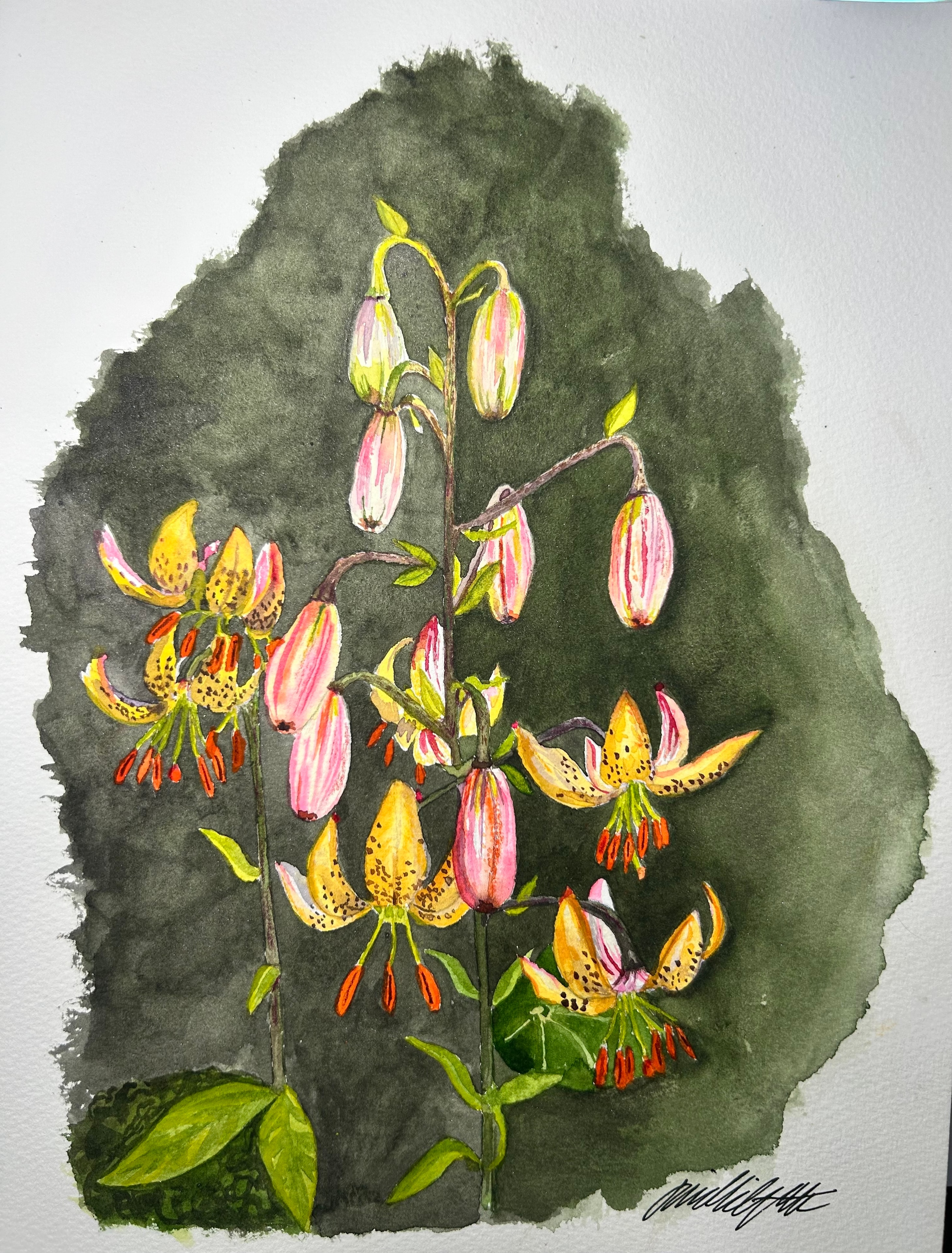 Glowing Lilies — original floral watercolor painting by Linda Griffin