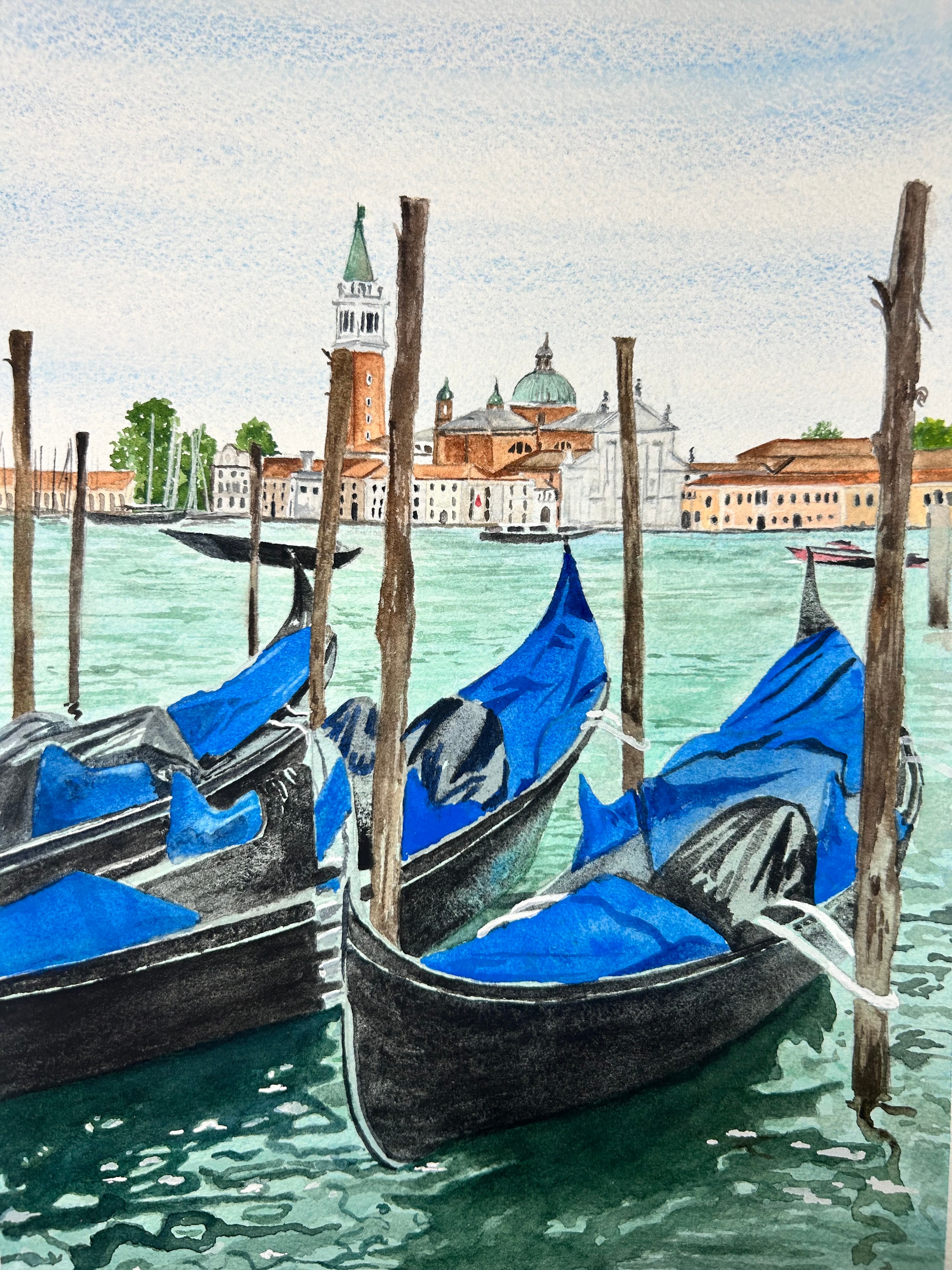 Gondolas at Rest — original watercolor landscape painting by Linda Griffin